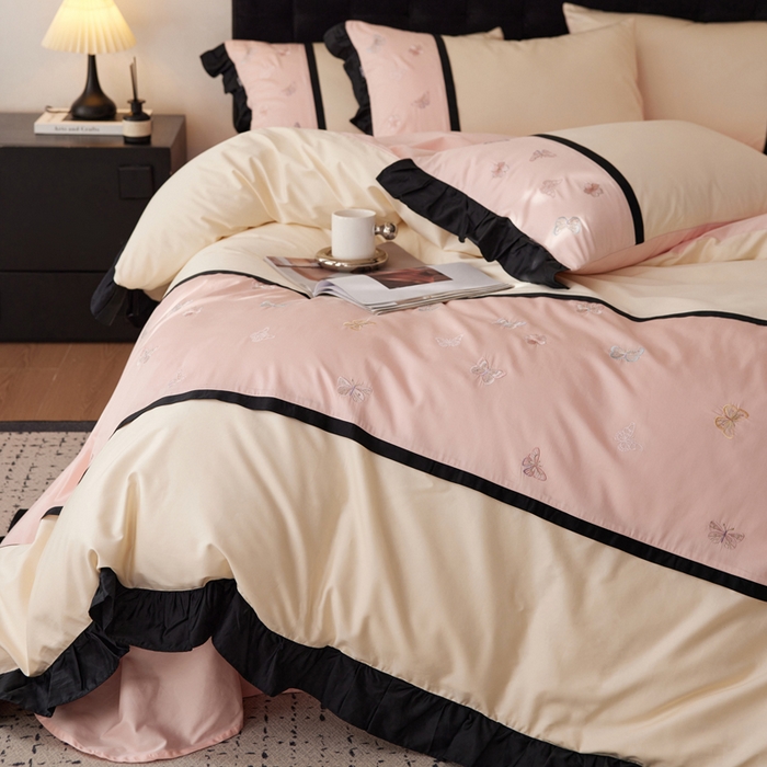 91家纺网 家纺一手货源 找家纺 （总）卡姿家纺 2025秋冬60支长绒棉名媛风刺绣四件套-蝴蝶安娜