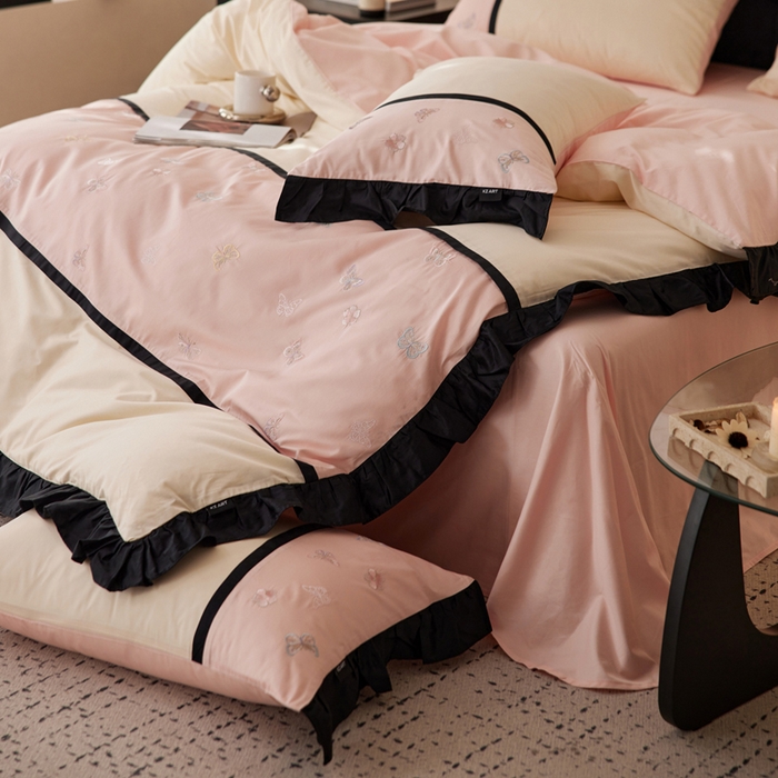 91家纺网 家纺一手货源 找家纺 （总）卡姿家纺 2025秋冬60支长绒棉名媛风刺绣四件套-蝴蝶安娜