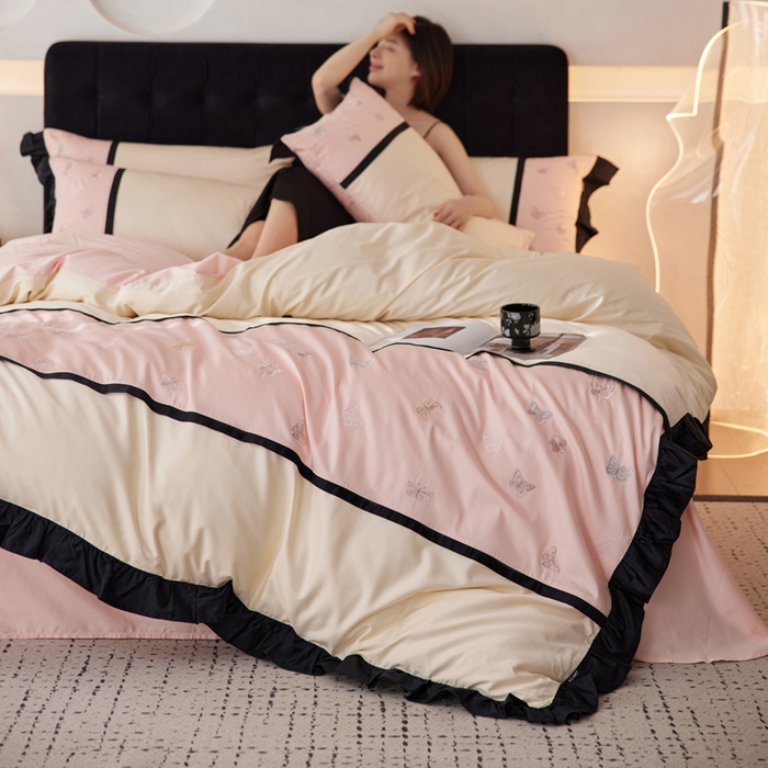 91家纺网 家纺一手货源 找家纺 （总）卡姿家纺 2025秋冬60支长绒棉名媛风刺绣四件套-蝴蝶安娜