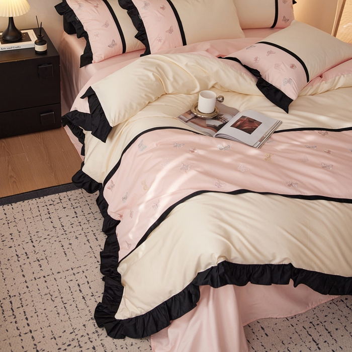 91家纺网 家纺一手货源 找家纺 （总）卡姿家纺 2025秋冬60支长绒棉名媛风刺绣四件套-蝴蝶安娜