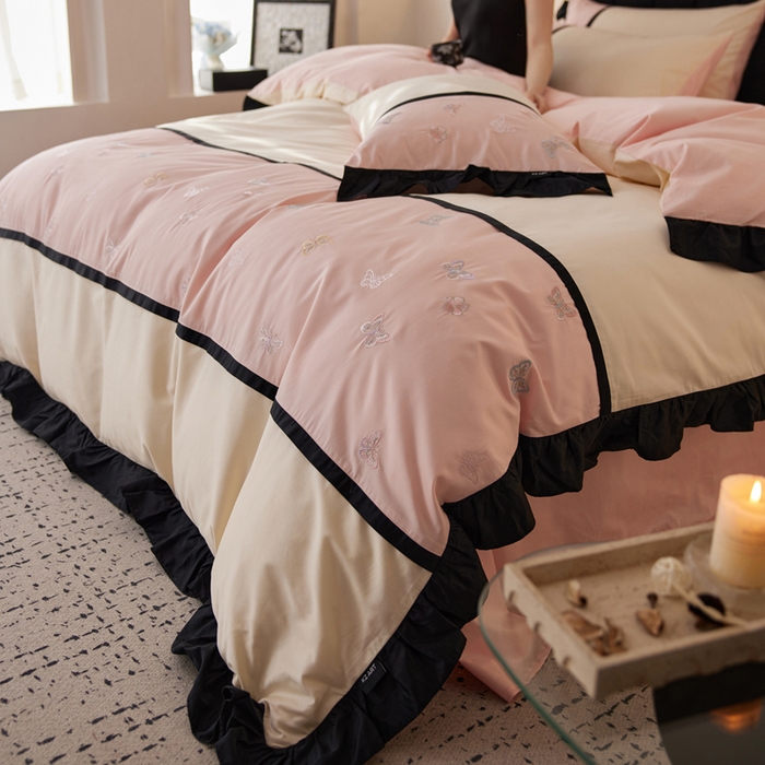 91家纺网 家纺一手货源 找家纺 （总）卡姿家纺 2025秋冬60支长绒棉名媛风刺绣四件套-蝴蝶安娜