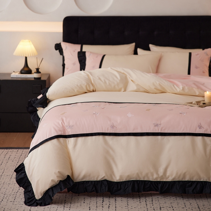 91家纺网 家纺一手货源 找家纺 （总）卡姿家纺 2025秋冬60支长绒棉名媛风刺绣四件套-蝴蝶安娜