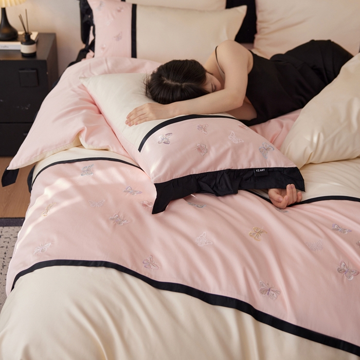 91家纺网 家纺一手货源 找家纺 （总）卡姿家纺 2025秋冬60支长绒棉名媛风刺绣四件套-蝴蝶安娜