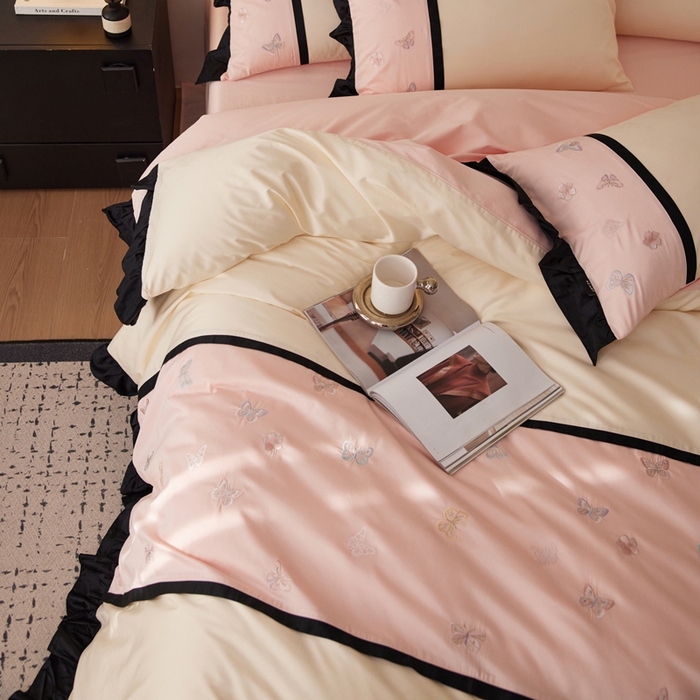 91家纺网 家纺一手货源 找家纺 （总）卡姿家纺 2025秋冬60支长绒棉名媛风刺绣四件套-蝴蝶安娜