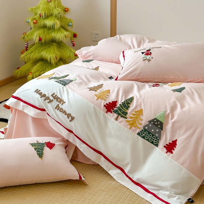 91家纺网 家纺一手货源 找家纺 （总）卡姿家纺 2025秋冬森系北欧风毛巾绣四件套-森林秘境