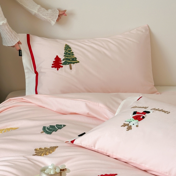 91家纺网 家纺一手货源 找家纺 （总）卡姿家纺 2025秋冬森系北欧风毛巾绣四件套-森林秘境