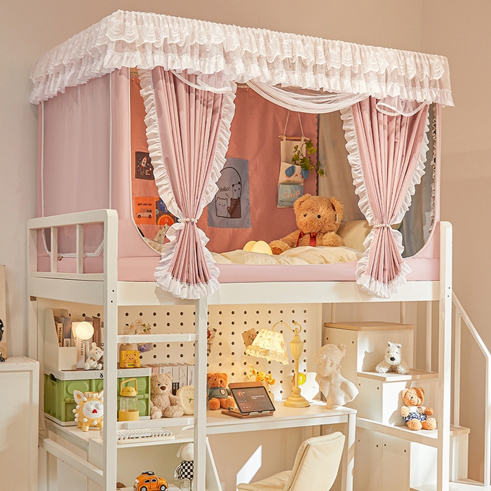 91家纺网 家纺一手货源 找家纺 安金蚊帐2025新款加高加大90*200*130上下铺学生蚊帐100%遮光法式纯色 法式纯色-粉