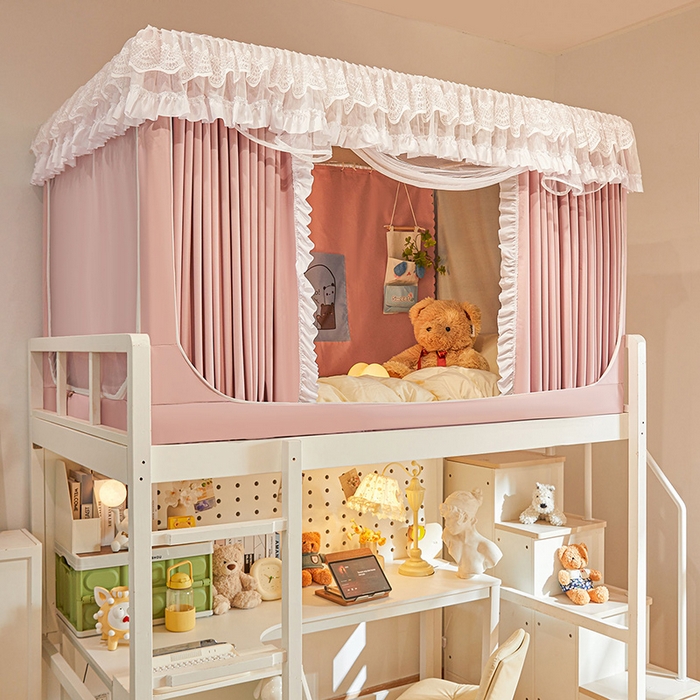 91家纺网 家纺一手货源 找家纺 安金蚊帐2025新款加高加大90*200*130上下铺学生蚊帐100%遮光法式纯色 法式纯色-粉