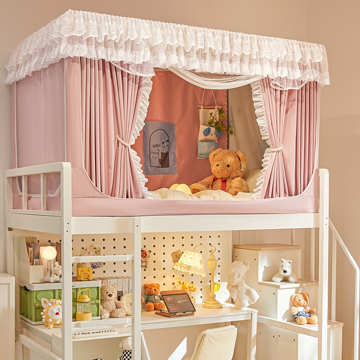 91家纺网 家纺一手货源 找家纺 安金蚊帐2025新款加高加大90*200*130上下铺学生蚊帐100%遮光法式纯色 法式纯色-粉