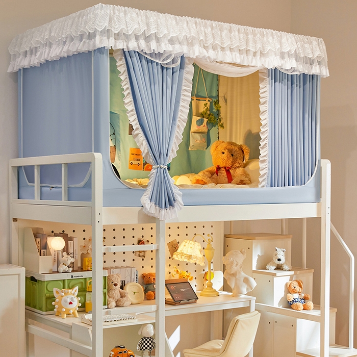 91家纺网 家纺一手货源 找家纺 安金蚊帐2025新款加高加大90*200*130上下铺学生蚊帐100%遮光法式纯色 法式纯色-蓝