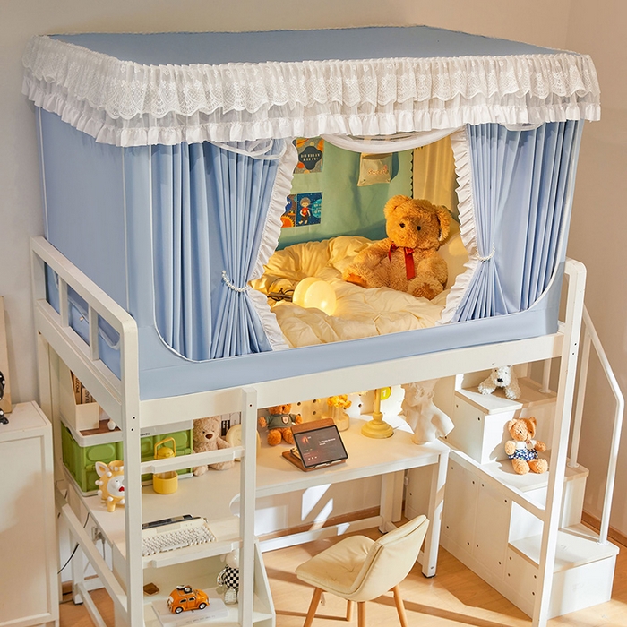 91家纺网 家纺一手货源 找家纺 安金蚊帐2025新款加高加大90*200*130上下铺学生蚊帐100%遮光法式纯色 法式纯色-蓝