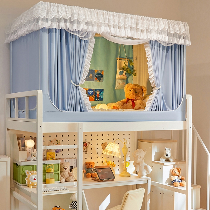 91家纺网 家纺一手货源 找家纺 安金蚊帐2025新款加高加大90*200*130上下铺学生蚊帐100%遮光法式纯色 法式纯色-蓝