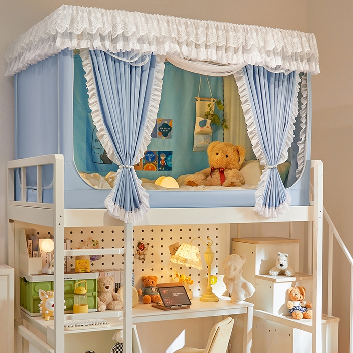 91家纺网 家纺一手货源 找家纺 安金蚊帐2025新款加高加大90*200*130上下铺学生蚊帐100%遮光法式纯色 法式纯色-蓝