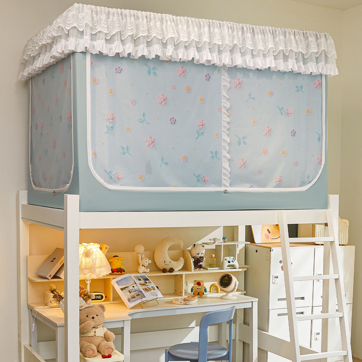 91家纺网 家纺一手货源 找家纺 安金蚊帐2025新款加高加大90*200*130上下铺学生蚊帐100%遮光法式印花 法式印花-绿