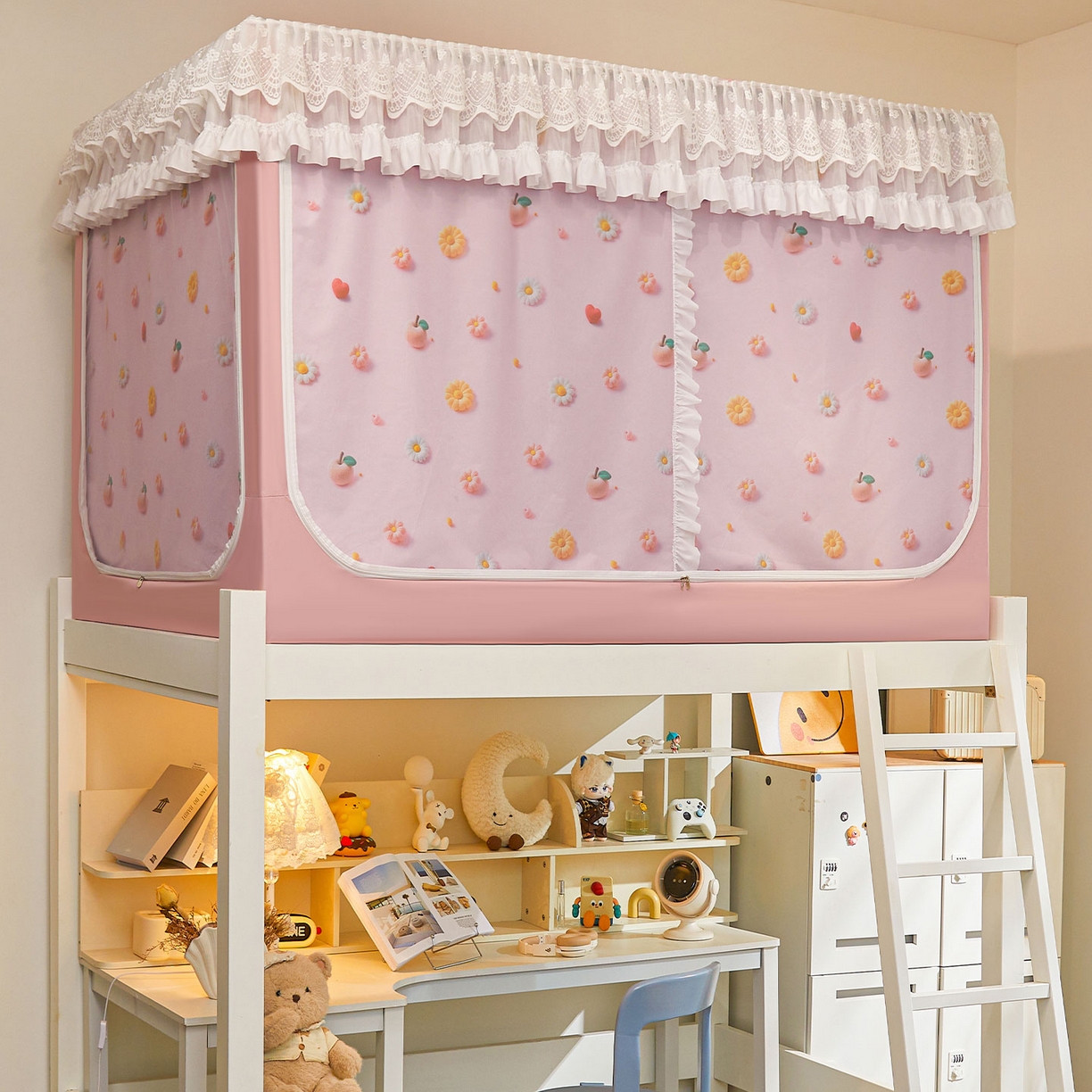 91家纺网 家纺一手货源 找家纺 安金蚊帐2025新款加高加大90*200*130上下铺学生蚊帐100%遮光法式印花 法式印花-粉