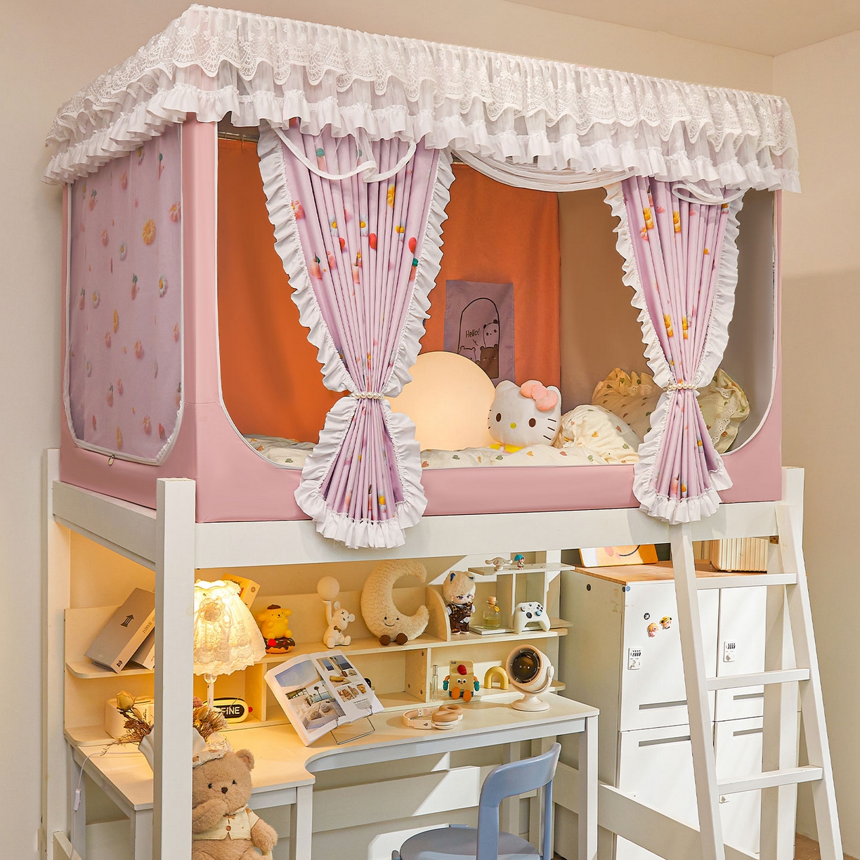 91家纺网 家纺一手货源 找家纺 安金蚊帐2025新款加高加大90*200*130上下铺学生蚊帐100%遮光法式印花 法式印花-粉