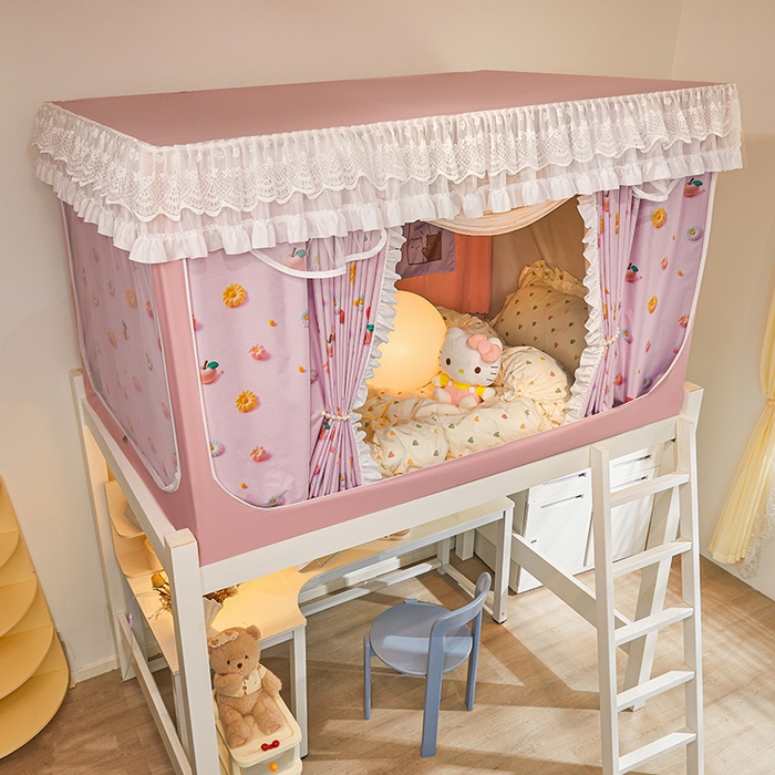 91家纺网 家纺一手货源 找家纺 安金蚊帐2025新款加高加大90*200*130上下铺学生蚊帐100%遮光法式印花 法式印花-粉