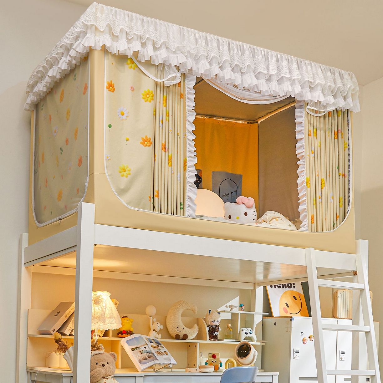 91家纺网 家纺一手货源 找家纺 安金蚊帐2025新款加高加大90*200*130上下铺学生蚊帐100%遮光法式印花 法式印花-黄