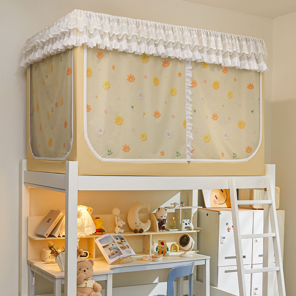 91家纺网 家纺一手货源 找家纺 安金蚊帐2025新款加高加大90*200*130上下铺学生蚊帐100%遮光法式印花 法式印花-黄