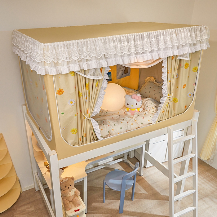 91家纺网 家纺一手货源 找家纺 安金蚊帐2025新款加高加大90*200*130上下铺学生蚊帐100%遮光法式印花 法式印花-黄