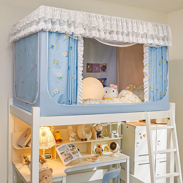 91家纺网 家纺一手货源 找家纺 安金蚊帐2025新款加高加大90*200*130上下铺学生蚊帐100%遮光法式印花 法式印花-蓝