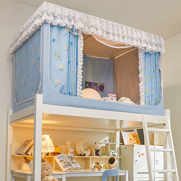 91家纺网 家纺一手货源 找家纺 安金蚊帐2025新款加高加大90*200*130上下铺学生蚊帐100%遮光法式印花 法式印花-蓝