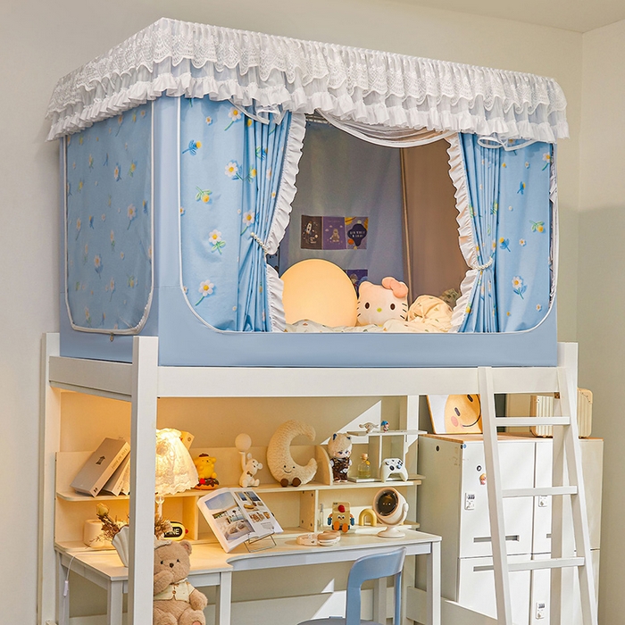 91家纺网 家纺一手货源 找家纺 安金蚊帐2025新款加高加大90*200*130上下铺学生蚊帐100%遮光法式印花 法式印花-蓝