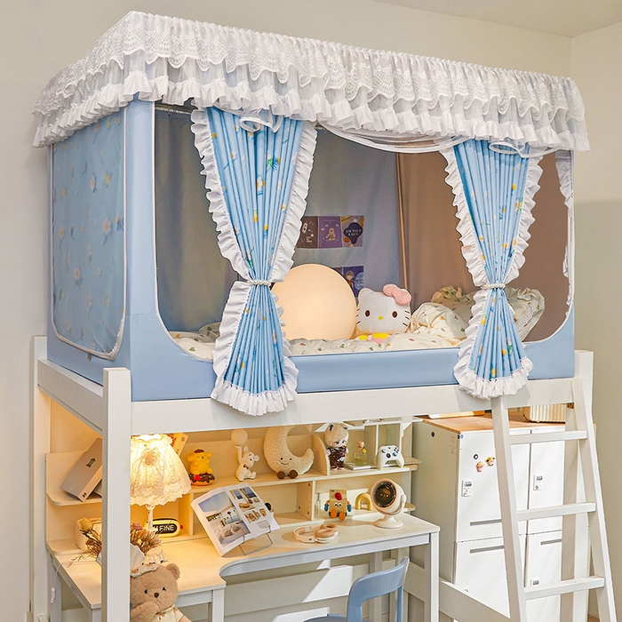 91家纺网 家纺一手货源 找家纺 安金蚊帐2025新款加高加大90*200*130上下铺学生蚊帐100%遮光法式印花 法式印花-蓝