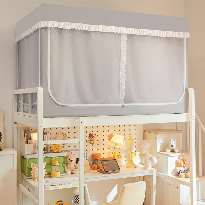 91家纺网 家纺一手货源 找家纺 安金蚊帐2025新款加高加大90*200*130上下铺学生蚊帐99%遮光纯色花边 纯色花边-灰