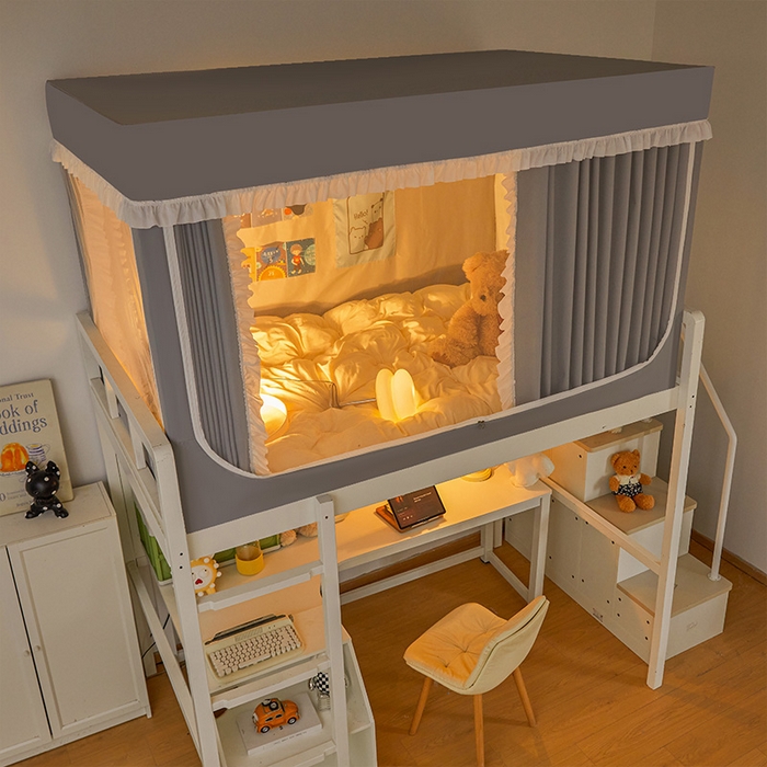 91家纺网 家纺一手货源 找家纺 安金蚊帐2025新款加高加大90*200*130上下铺学生蚊帐99%遮光纯色花边 纯色花边-灰