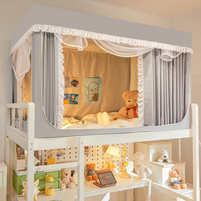 91家纺网 家纺一手货源 找家纺 安金蚊帐2025新款加高加大90*200*130上下铺学生蚊帐99%遮光纯色花边 纯色花边-灰