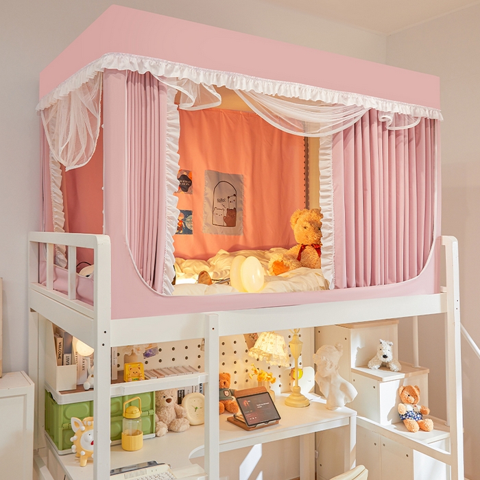 91家纺网 家纺一手货源 找家纺 安金蚊帐2025新款加高加大90*200*130上下铺学生蚊帐99%遮光纯色花边 纯色花边-粉