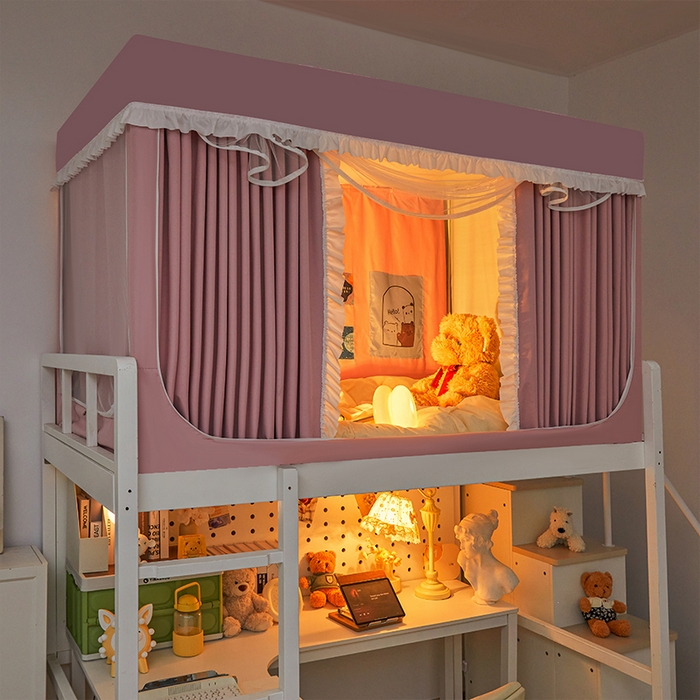 91家纺网 家纺一手货源 找家纺 安金蚊帐2025新款加高加大90*200*130上下铺学生蚊帐99%遮光纯色花边 纯色花边-粉