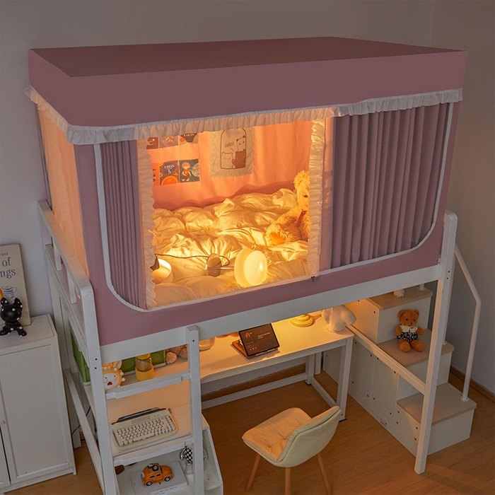 91家纺网 家纺一手货源 找家纺 安金蚊帐2025新款加高加大90*200*130上下铺学生蚊帐99%遮光纯色花边 纯色花边-粉