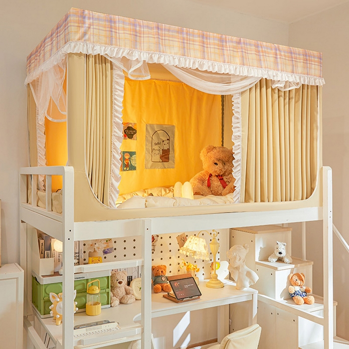 91家纺网 家纺一手货源 找家纺 安金蚊帐2025新款加高加大90*200*130上下铺学生蚊帐99%遮光格子花边 格子花边-黄