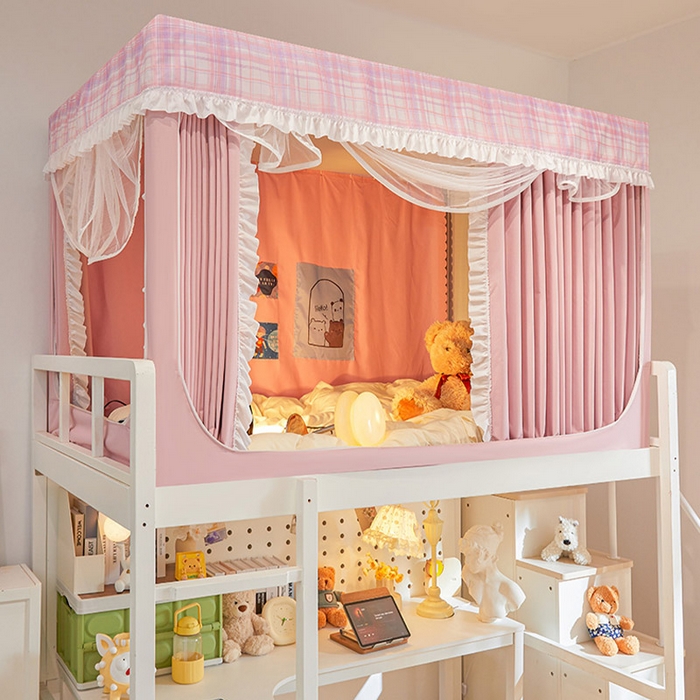 91家纺网 家纺一手货源 找家纺 安金蚊帐2025新款加高加大90*200*130上下铺学生蚊帐99%遮光格子花边 格子花边-粉