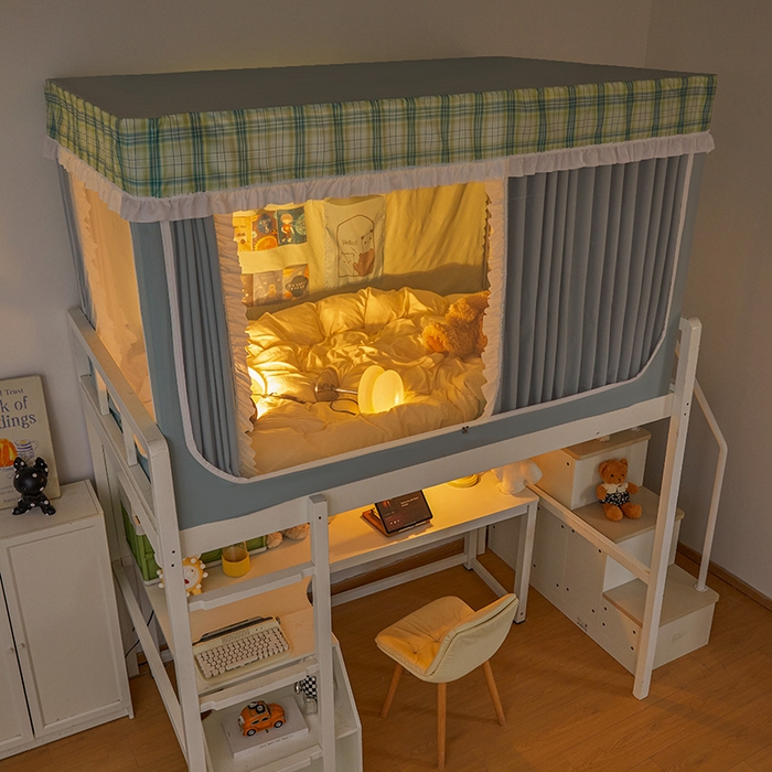 91家纺网 家纺一手货源 找家纺 安金蚊帐2025新款加高加大90*200*130上下铺学生蚊帐99%遮光格子花边 格子花边-绿