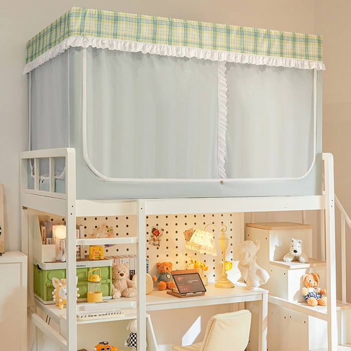 91家纺网 家纺一手货源 找家纺 安金蚊帐2025新款加高加大90*200*130上下铺学生蚊帐99%遮光格子花边 格子花边-绿