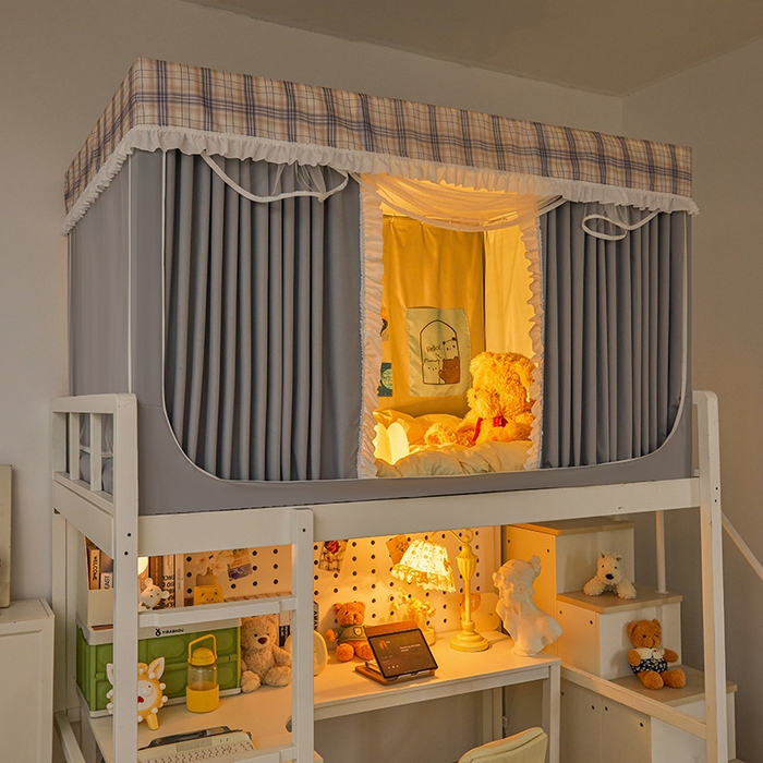 91家纺网 家纺一手货源 找家纺 安金蚊帐2025新款加高加大90*200*130上下铺学生蚊帐99%遮光格子花边 格子花边-灰