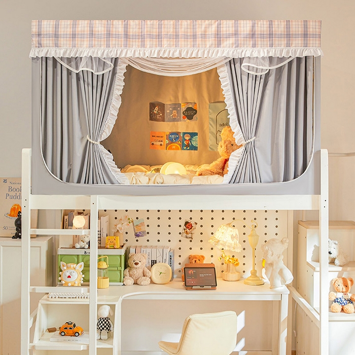 91家纺网 家纺一手货源 找家纺 安金蚊帐2025新款加高加大90*200*130上下铺学生蚊帐99%遮光格子花边 格子花边-灰