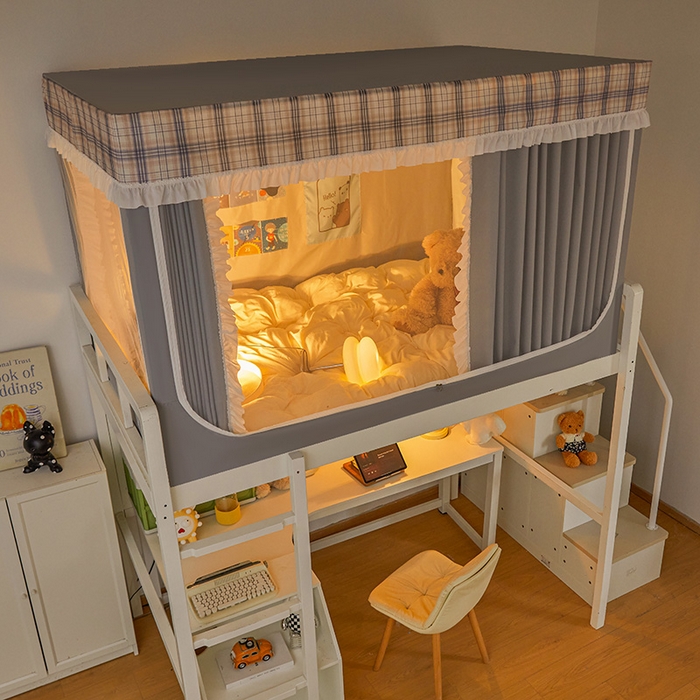 91家纺网 家纺一手货源 找家纺 安金蚊帐2025新款加高加大90*200*130上下铺学生蚊帐99%遮光格子花边 格子花边-灰