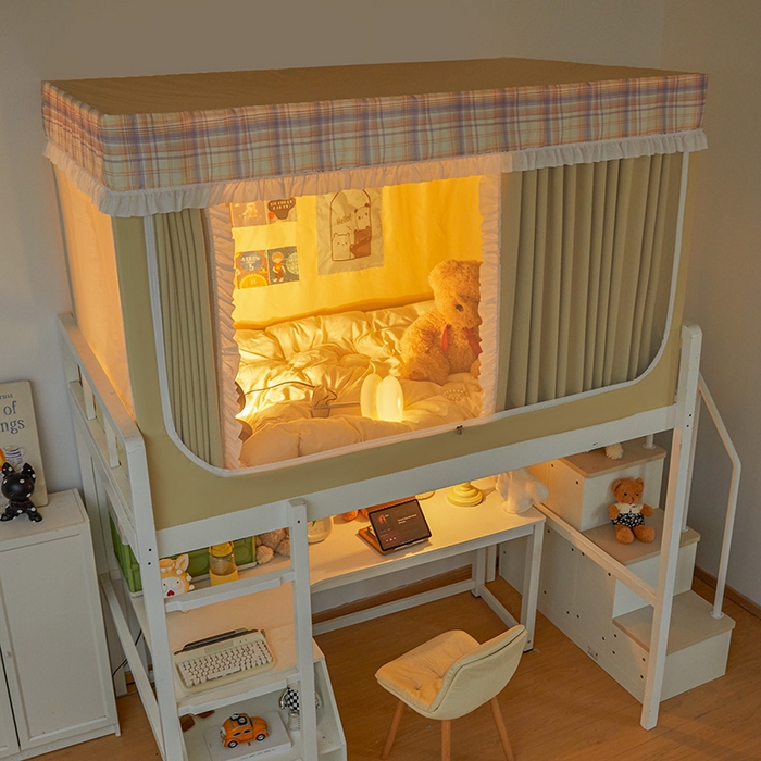 91家纺网 家纺一手货源 找家纺 安金蚊帐2025新款加高加大90*200*130上下铺学生蚊帐99%遮光格子花边 格子花边-黄