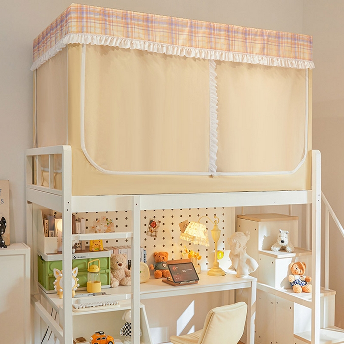 91家纺网 家纺一手货源 找家纺 安金蚊帐2025新款加高加大90*200*130上下铺学生蚊帐99%遮光格子花边 格子花边-黄