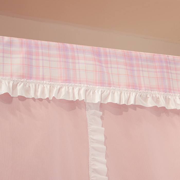 91家纺网 家纺一手货源 找家纺 安金蚊帐2025新款加高加大90*200*130上下铺学生蚊帐99%遮光格子花边 格子花边-粉