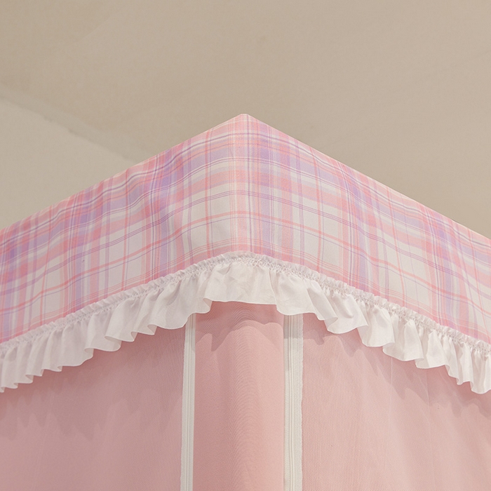 91家纺网 家纺一手货源 找家纺 安金蚊帐2025新款加高加大90*200*130上下铺学生蚊帐99%遮光格子花边 格子花边-粉
