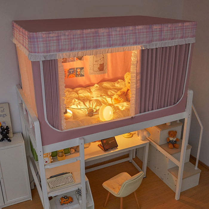 91家纺网 家纺一手货源 找家纺 安金蚊帐2025新款加高加大90*200*130上下铺学生蚊帐99%遮光格子花边 格子花边-粉