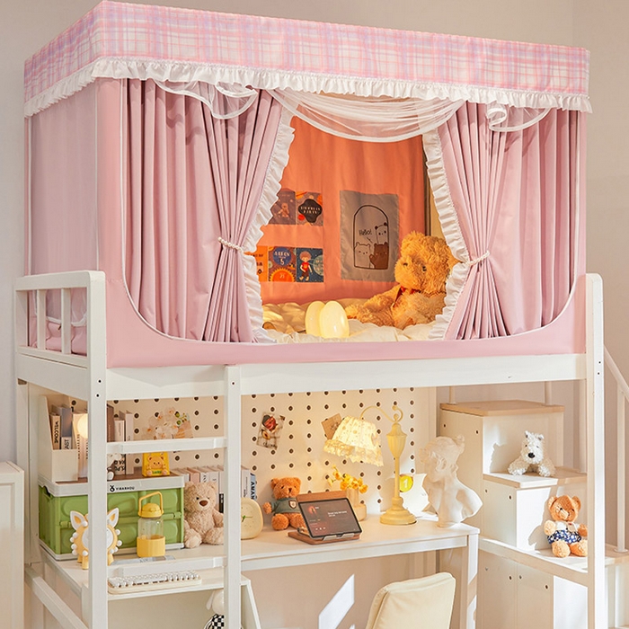 91家纺网 家纺一手货源 找家纺 安金蚊帐2025新款加高加大90*200*130上下铺学生蚊帐99%遮光格子花边 格子花边-粉