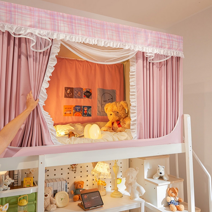 91家纺网 家纺一手货源 找家纺 安金蚊帐2025新款加高加大90*200*130上下铺学生蚊帐99%遮光格子花边 格子花边-粉