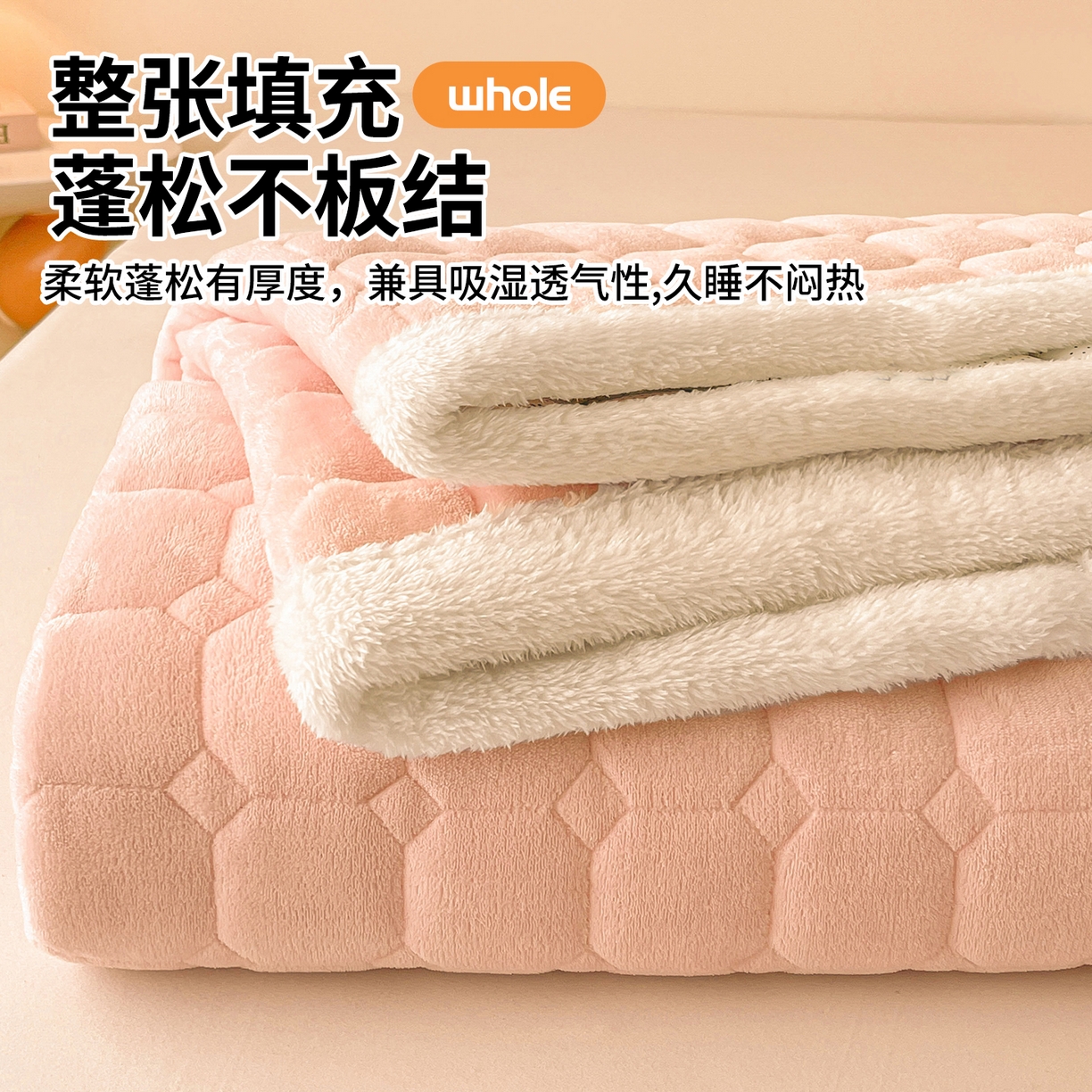 91家纺网 家纺一手货源 找家纺 雯豆家纺 2025冬季新款纯色宿舍牛奶绒夹棉床垫床护垫素色保护套牛奶绒床褥-玉颜粉