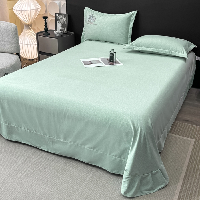 91家纺网 家纺一手货源 找家纺 昊翔家纺 2025新款全棉肌理纹磨毛绣花四件套套件 森沐-青茶绿